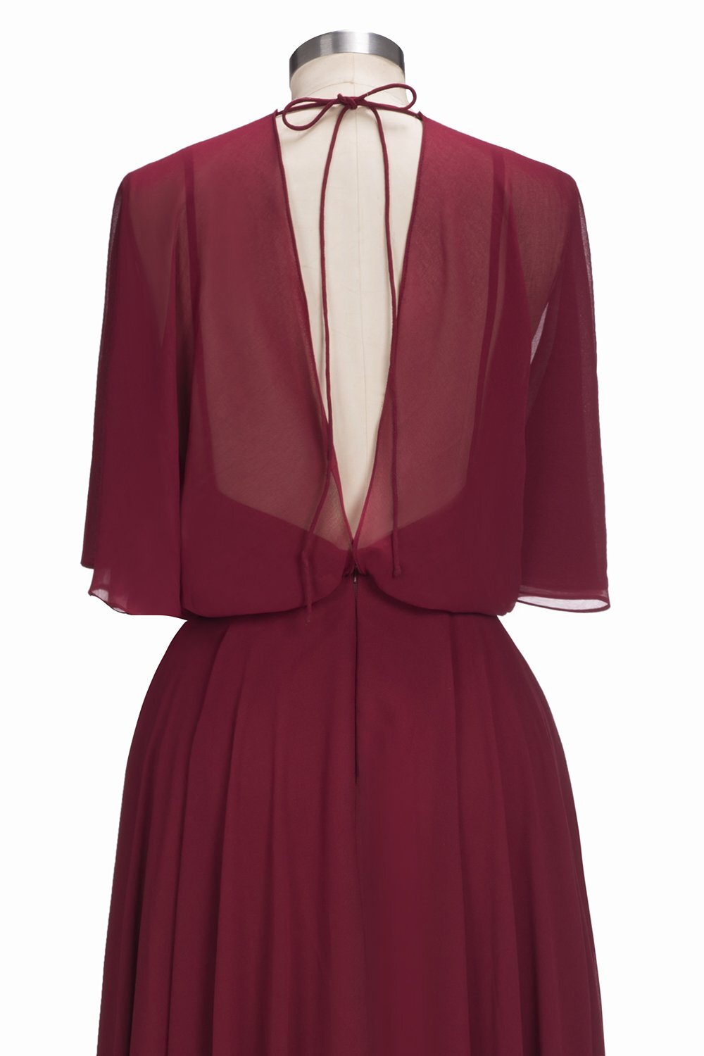 Casual A-line Burgundy Flare Sleeves Long Bridesmaid Dress