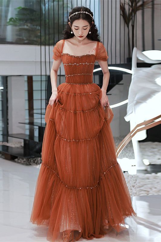 Princess Rust Beaded A-line Long Formal Dress Dressesforparty Princess Rust Beaded A-line Long Formal Dress Dressesforparty