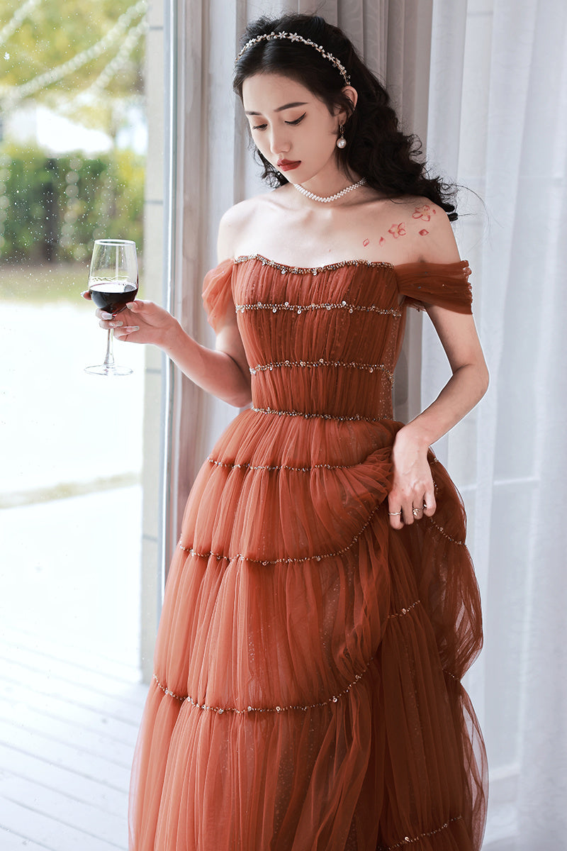 Princess Rust Beaded A-line Long Formal Dress Dressesforparty Princess Rust Beaded A-line Long Formal Dress Dressesforparty