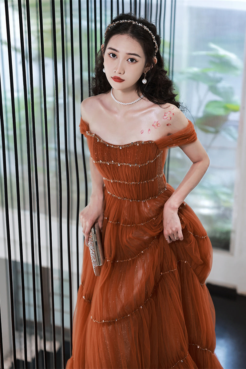 Princess Rust Beaded A-line Long Formal Dress Dressesforparty Princess Rust Beaded A-line Long Formal Dress Dressesforparty