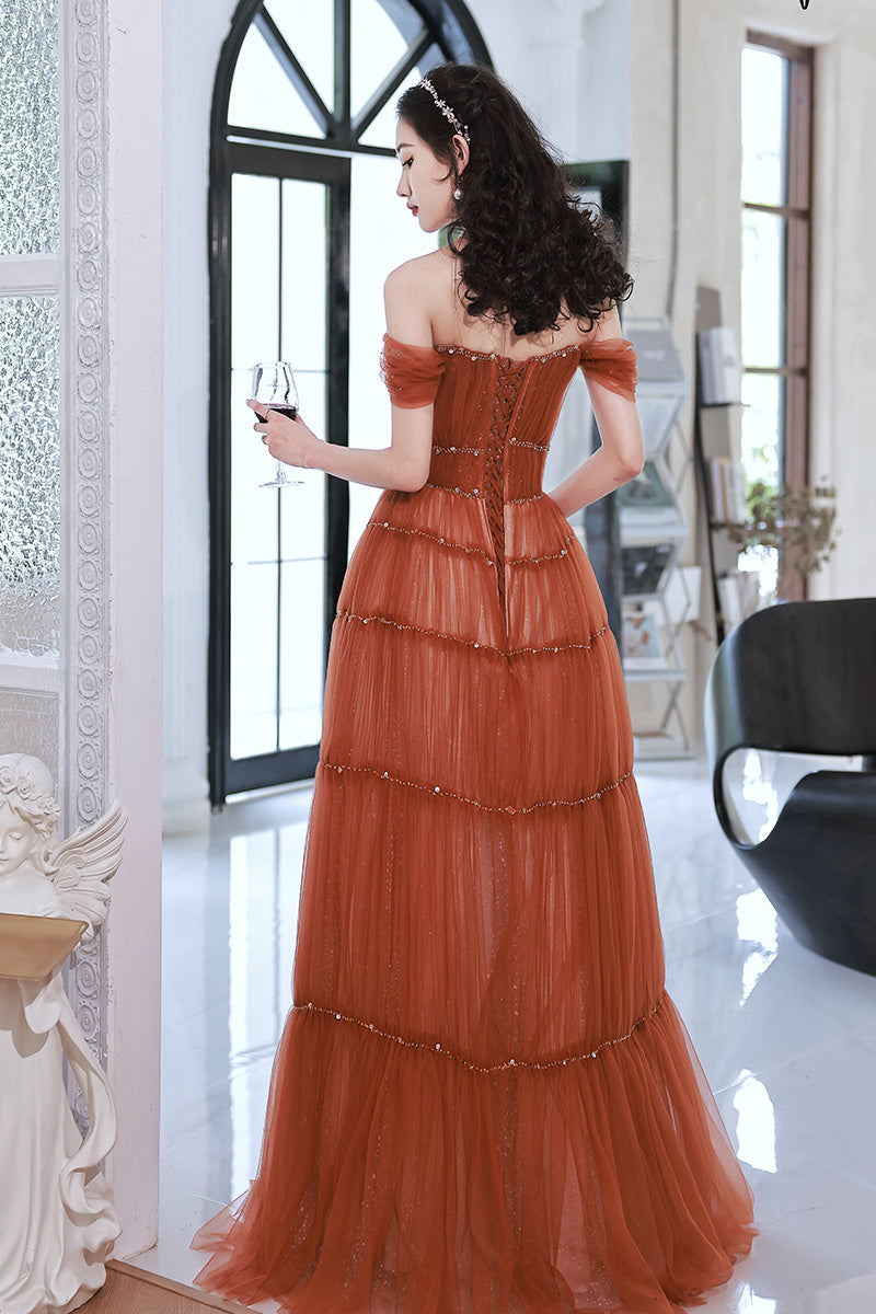 Princess Rust Beaded A-line Long Formal Dress Dressesforparty Princess Rust Beaded A-line Long Formal Dress Dressesforparty