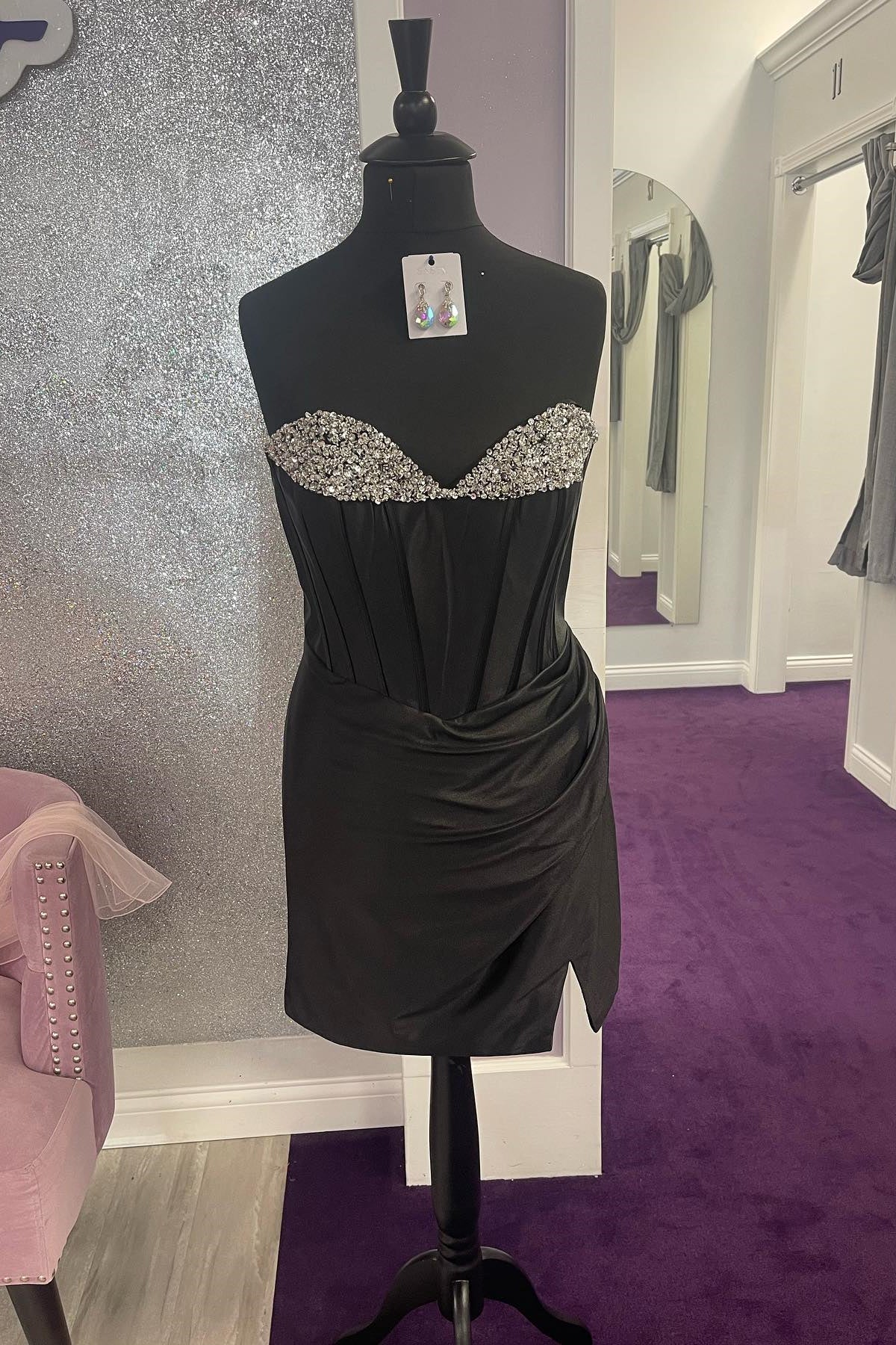 Beaded Sweetheart Black Tight Mini Dress