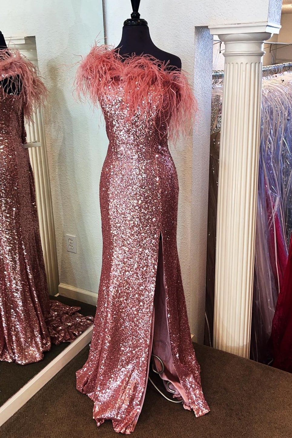 green emerald velvet dress Rose Gold One Shoulder Wedding Dress with Pockets main image 1
