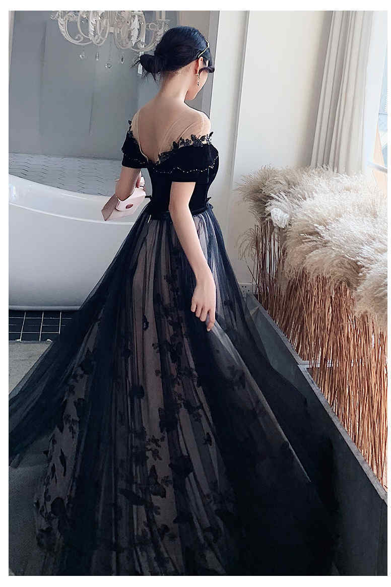 Scoop A-line Black Long Evening Dress