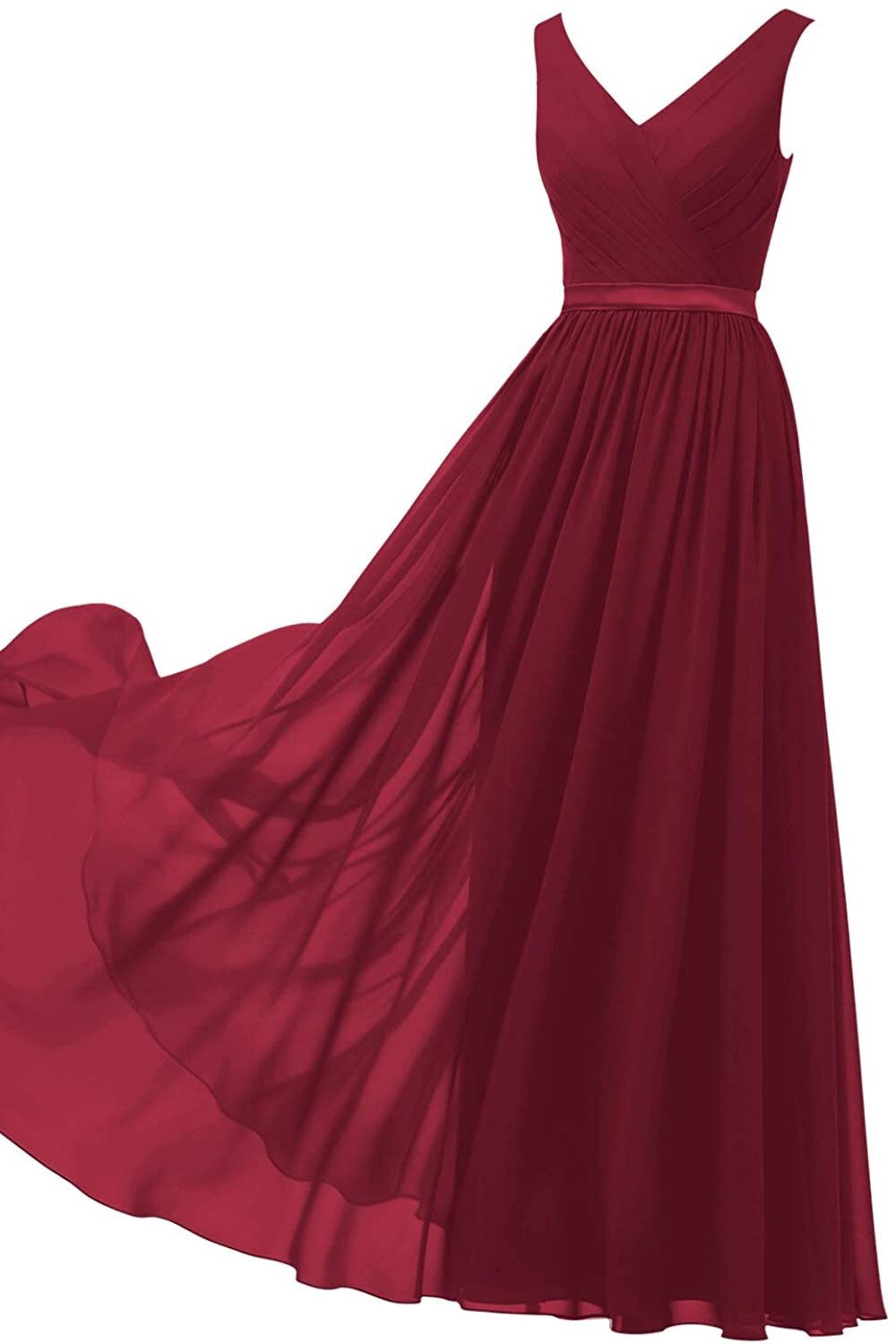 A-line Burgundy Chiffon Long Bridesmaid Dress