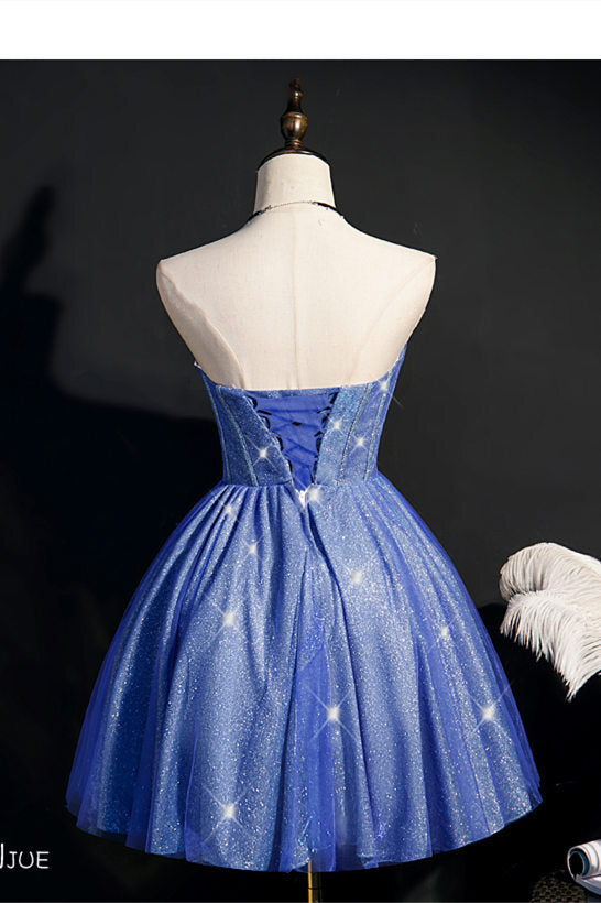 Strapless Short Blue Homecoming Dress