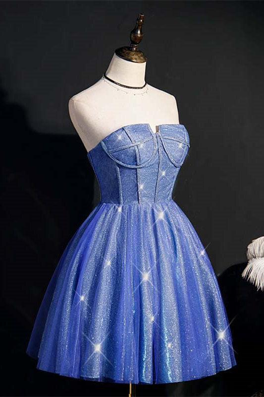 Strapless Short Blue Homecoming Dress