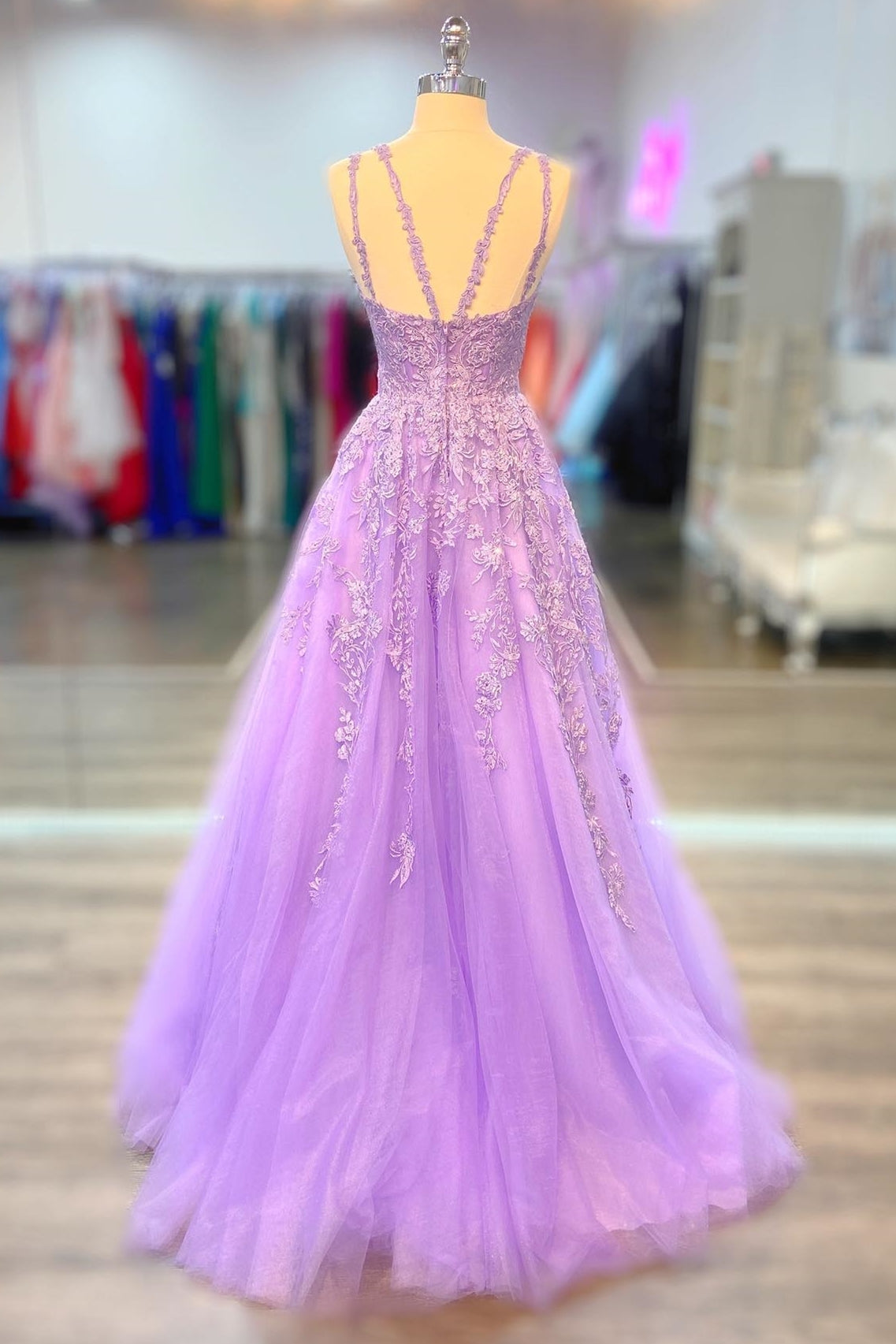 Lilac Appliques A-line Long Formal Dress