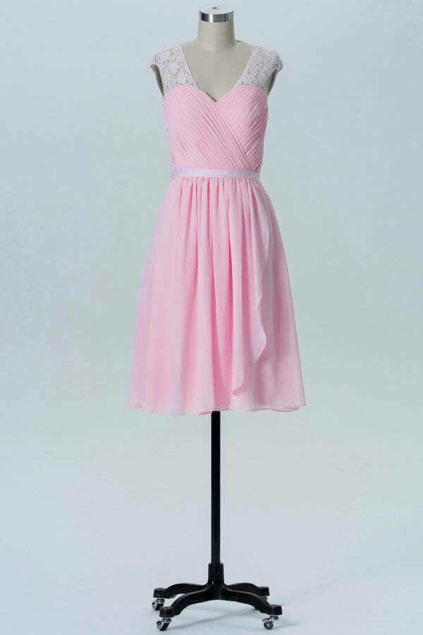 Short Pink Chiffon A-line Bridesmaid Dress