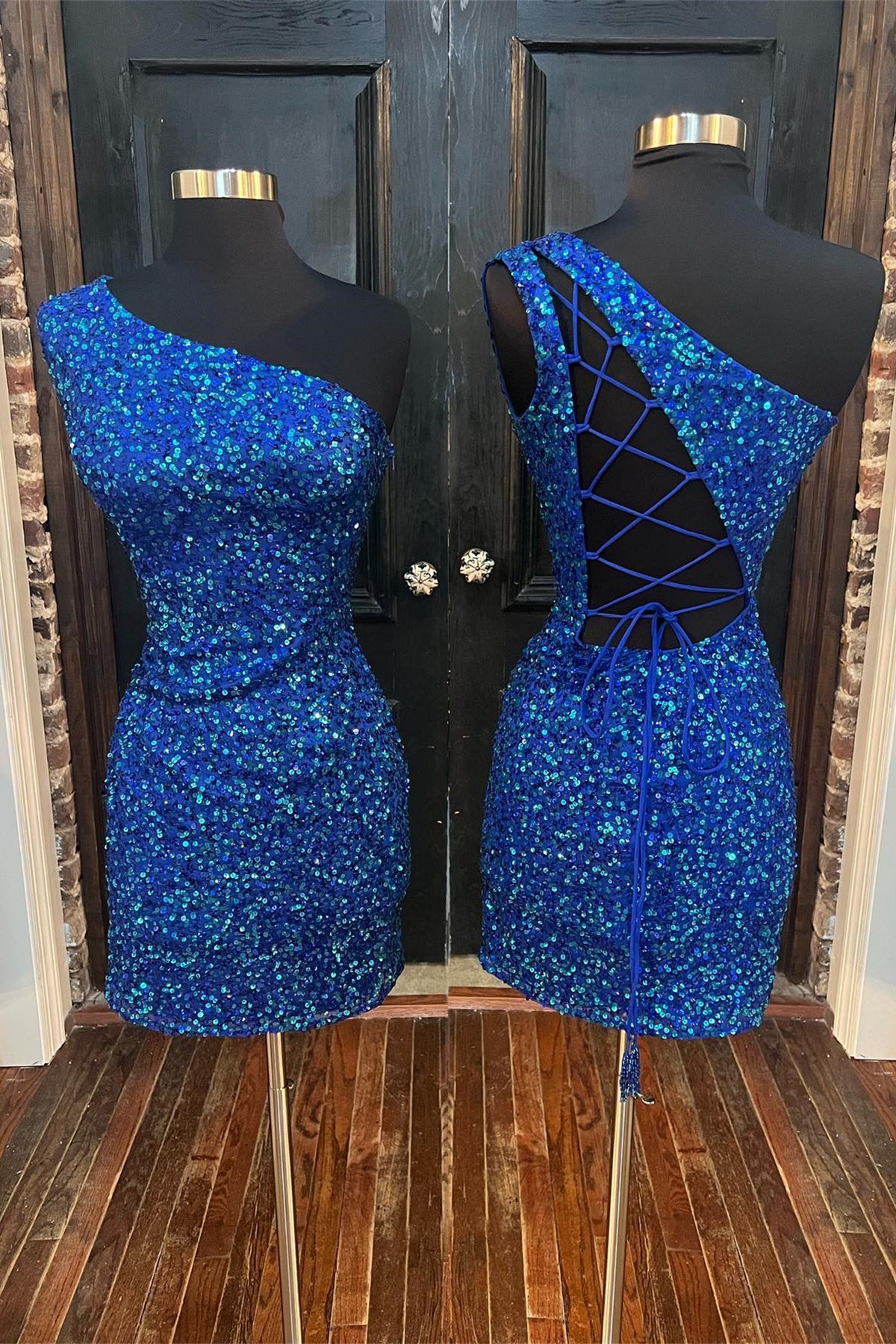 glisten bodycon dress in royal blue Sequin Square Neck Bodycon Dress in Royal Blue