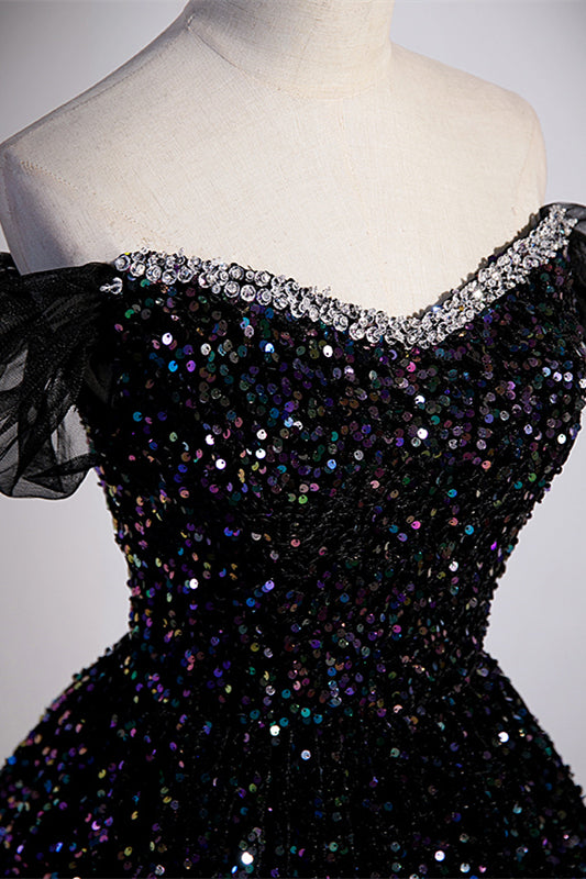 Black Sequin Off the Shoulder Long Formal Gown – Dressesforparty