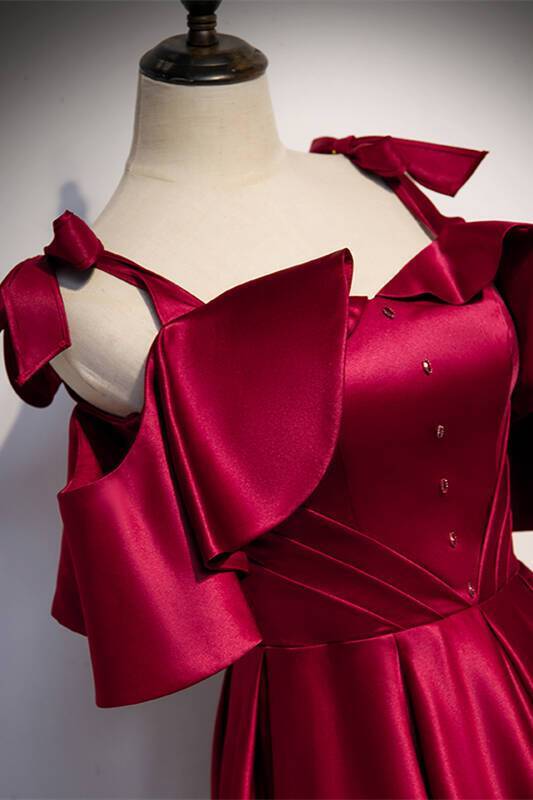 Elegant A-line Wine Red Satin Long Party Dress