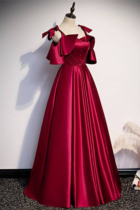 Elegant A-line Wine Red Satin Long Party Dress