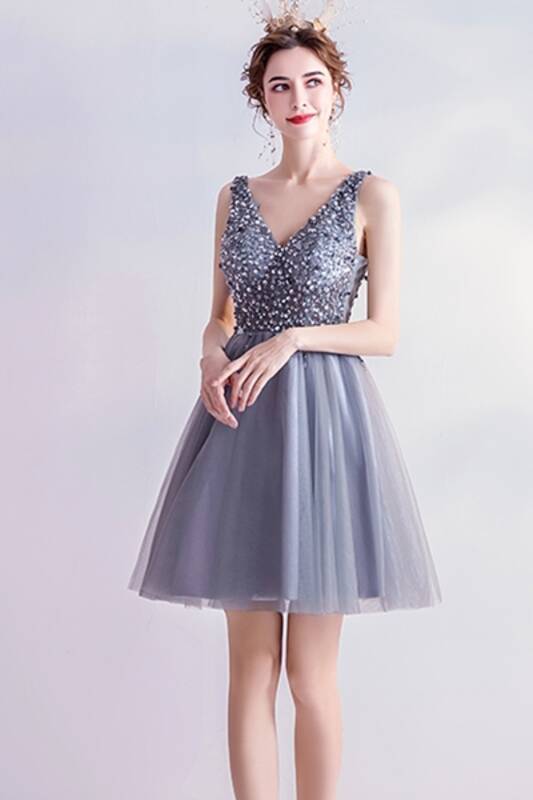 A-line Silver Sequins Short Homecoming Dress