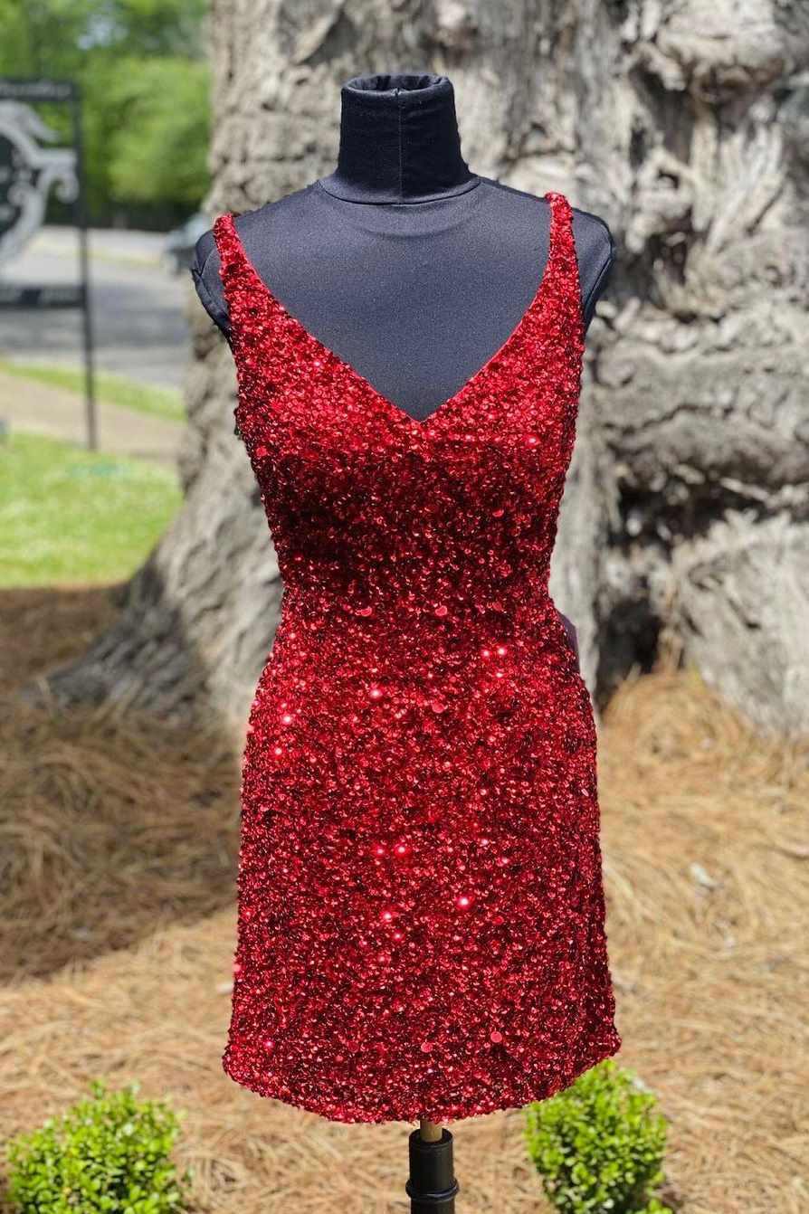 Sparkle Wine Red Sequins Mini Party Dress 