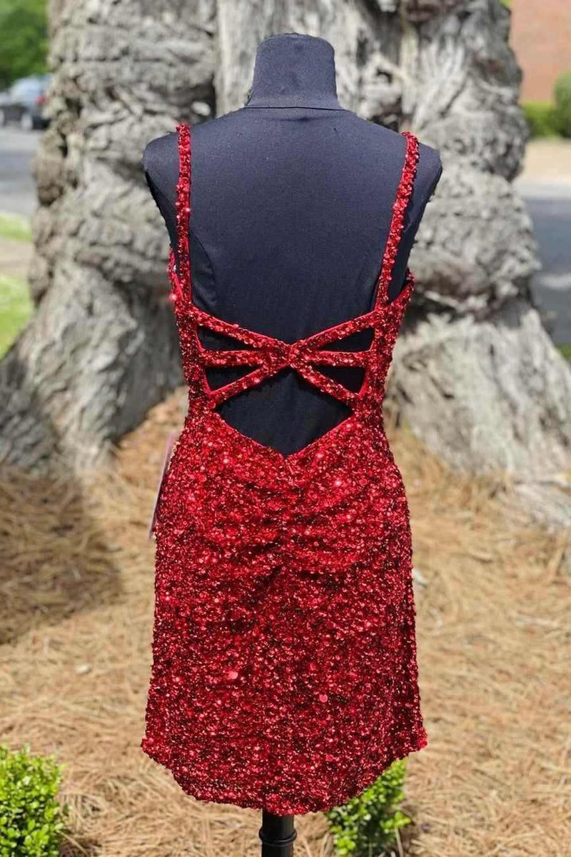 Sparkle Wine Red Sequins Mini Party Dress 