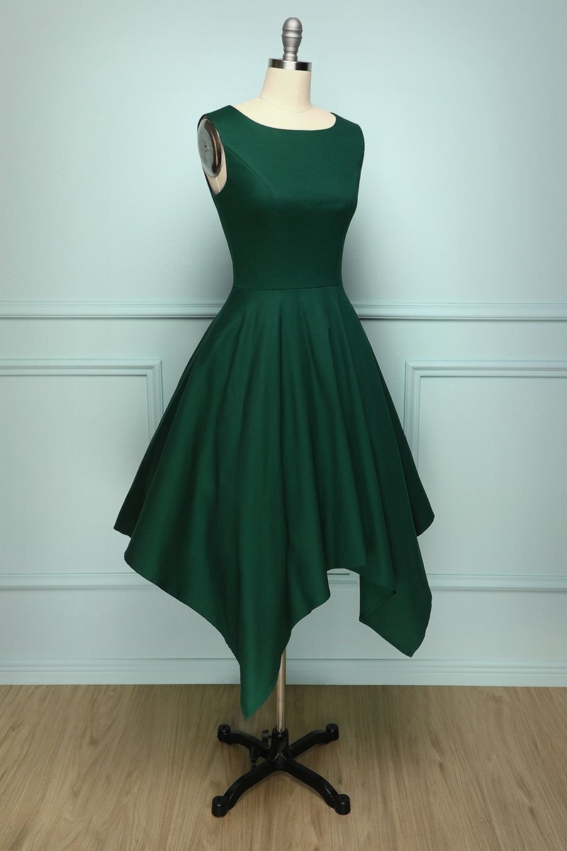 Asymmetric Green A-line Party Dress