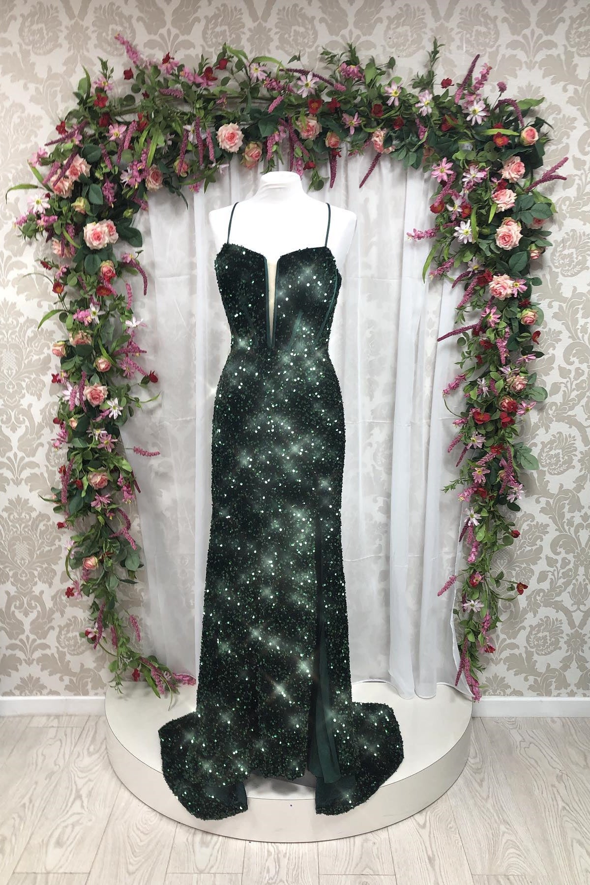 Dark Green Sequin Straps Mermaid Long Prom Dress