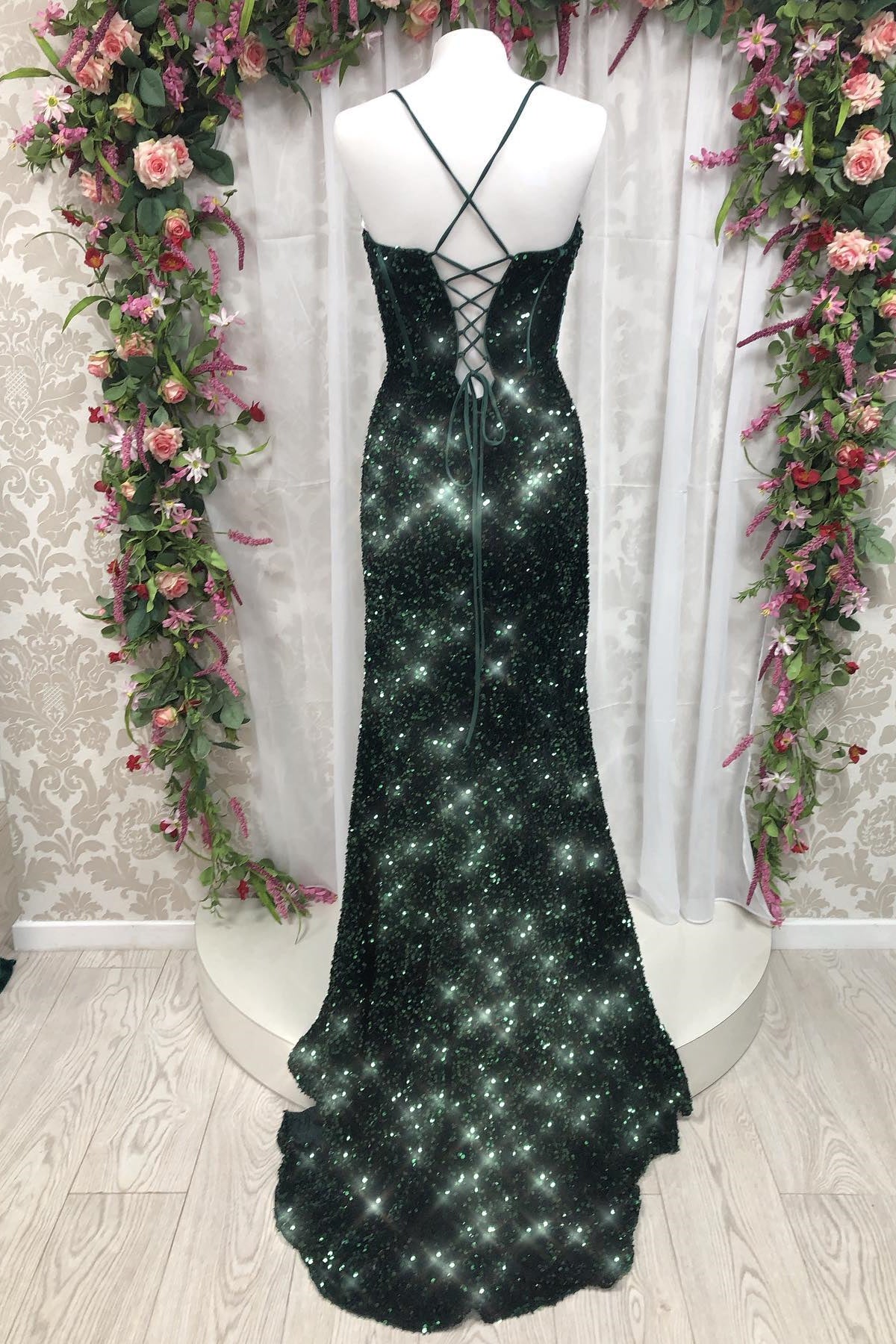 Dark Green Sequin Straps Mermaid Long Prom Dress