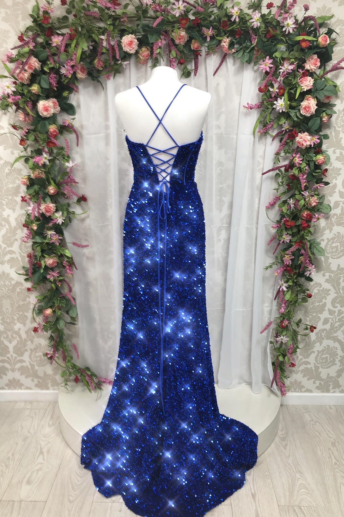 Royal Blue Sequin Straps Mermaid Long Prom Dress