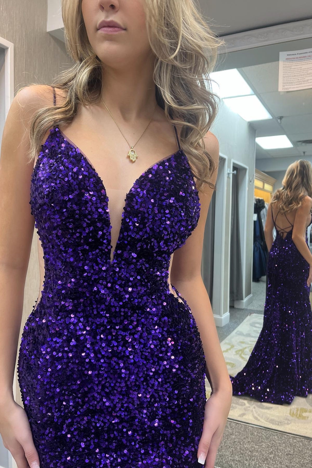 Dark Purple Prom Dress Sequin Mermaid Formal Evening Dress Split Y7212 main image 1