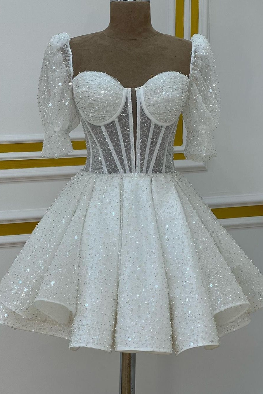 White Sheer Corset Short A-line Dress – Dressesforparty