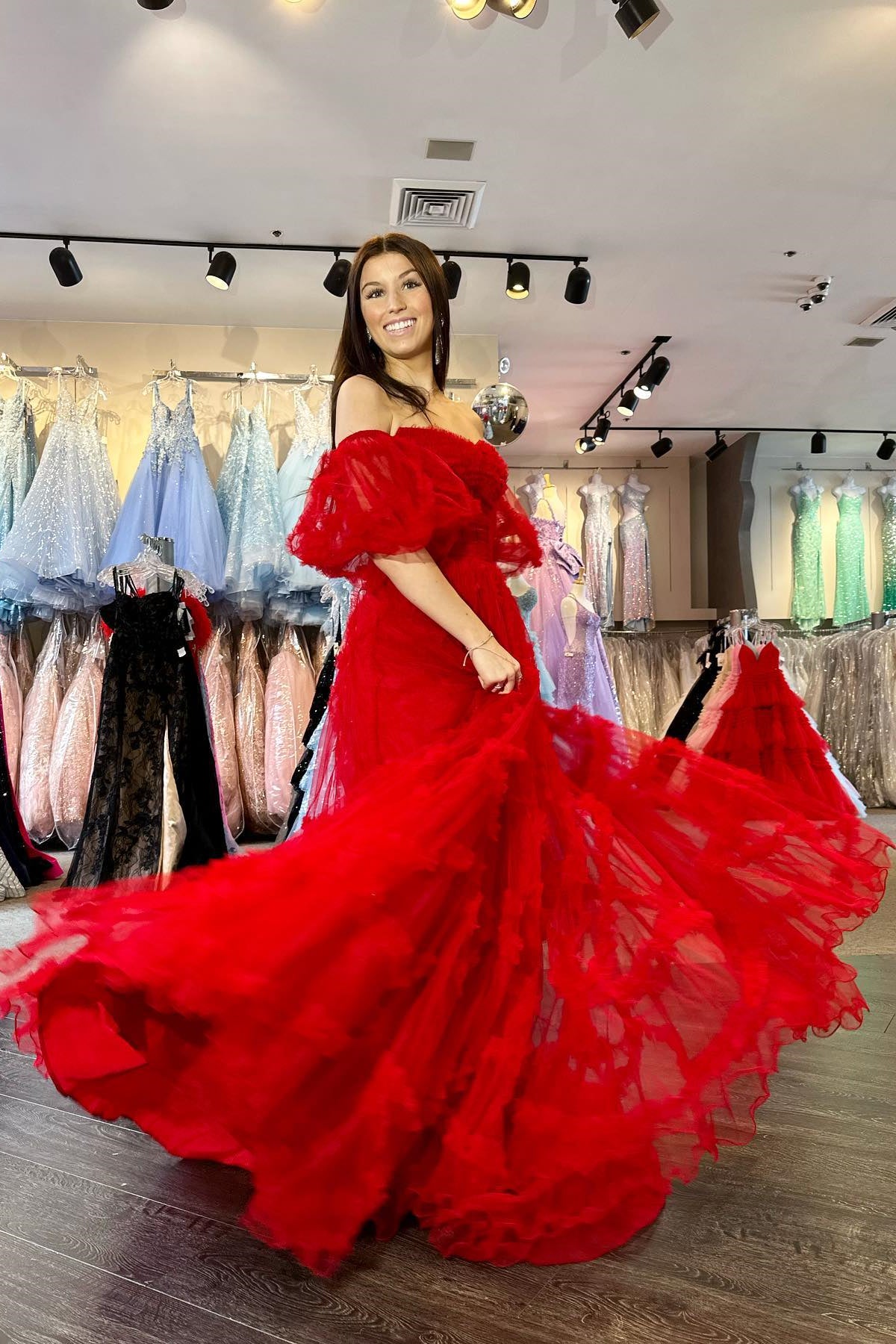 Princess Off the Shoulder Red Long Prom Dress